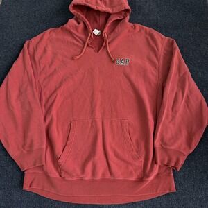 Y2K Gap Hoodie Mens XL Red Fleece Pullover Small Logo Kangaroo Pocket Sweatshirt